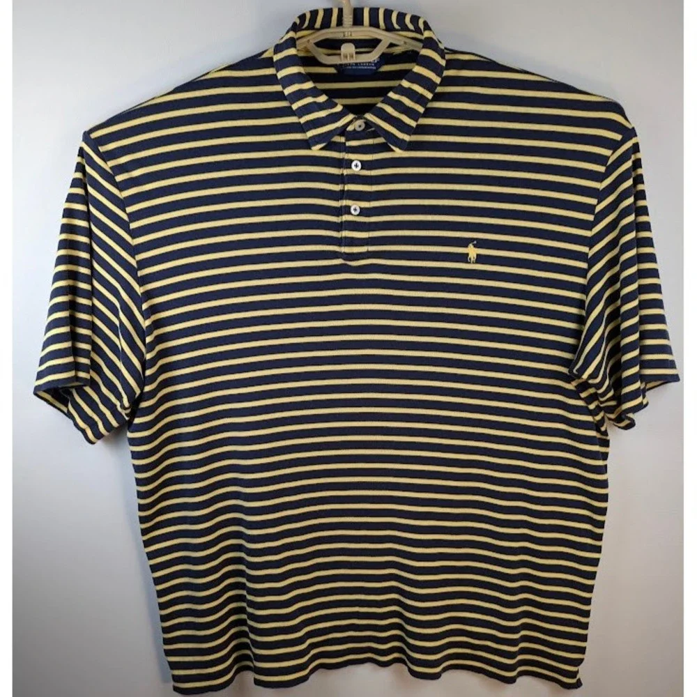 Polo Golf Ralph Lauren Polo Shirt Men XL Navy Blue Yellow Stripe Preppy Y2K 90s